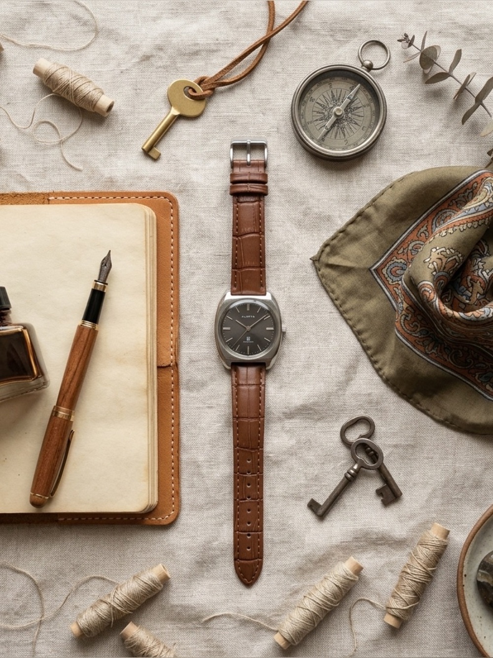 Allwyn Silver and Brown Leather Watch